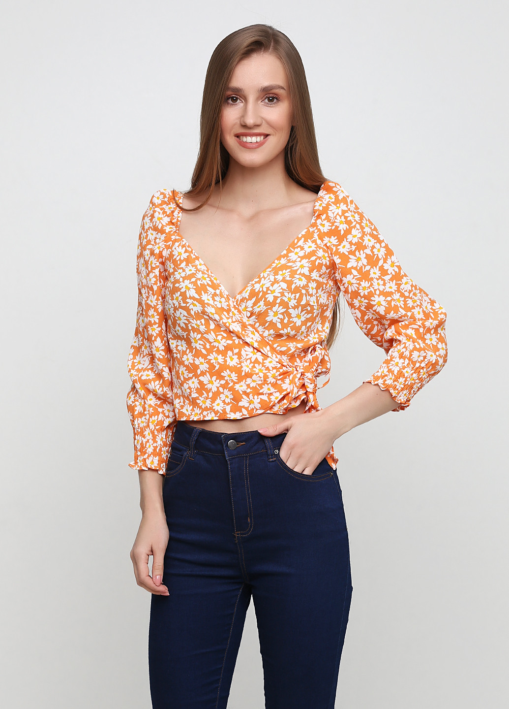 Оранжевая летняя блуза на запах Bershka