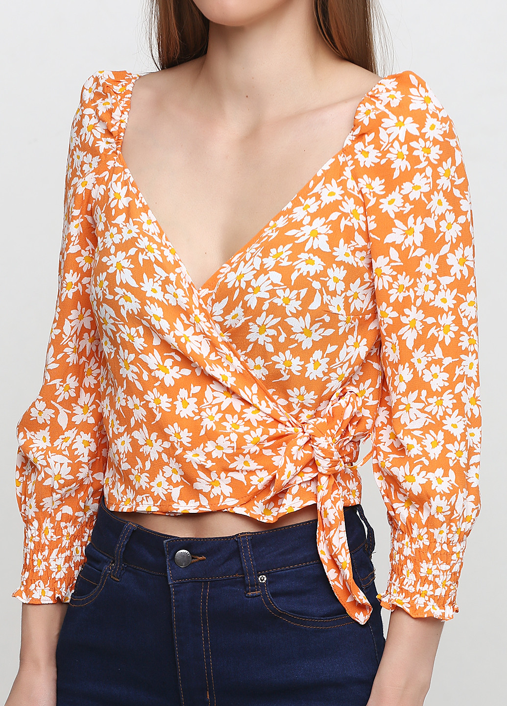 Оранжевая летняя блуза на запах Bershka