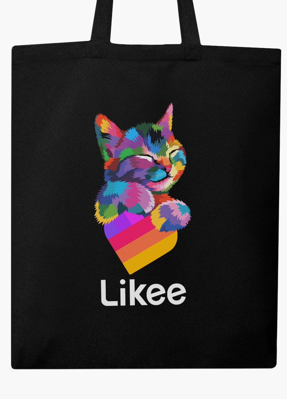 Эко сумка шоппер черная Лайк Котик (Likee Cat) (9227-1040-BK) экосумка шопер 41*35 см MobiPrint (216642162)