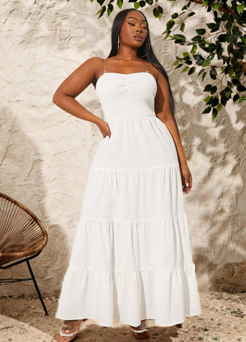 Білий кежуал сукня кльош SHEIN однотонна