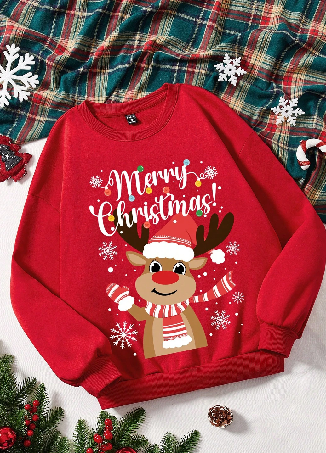 Красный свитшот SHEIN новогодний без декора (353322239)