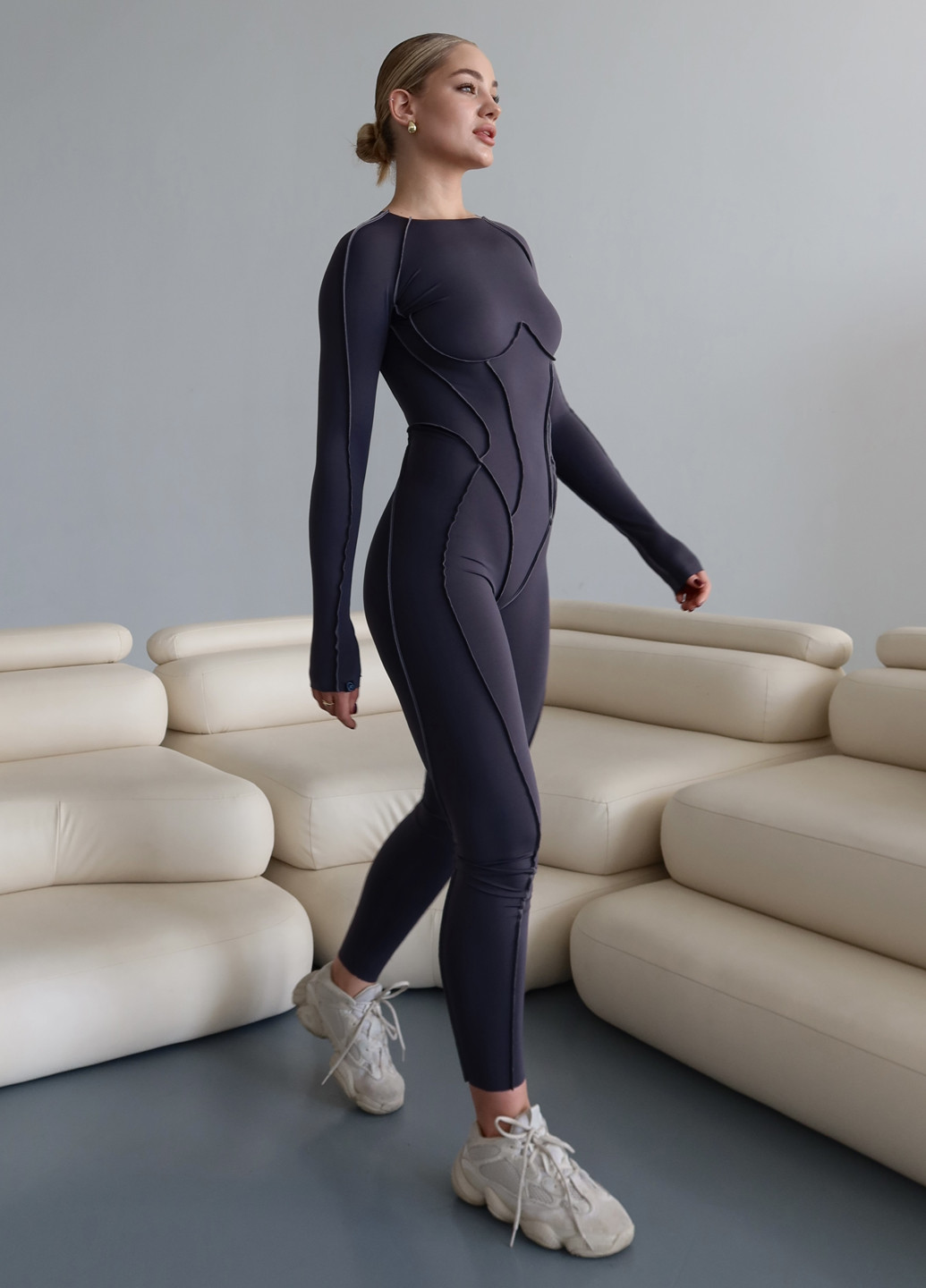 Комбинезон Asalart комбинезон-брюки однотонный графитовый спортивный нейлон, трикотаж