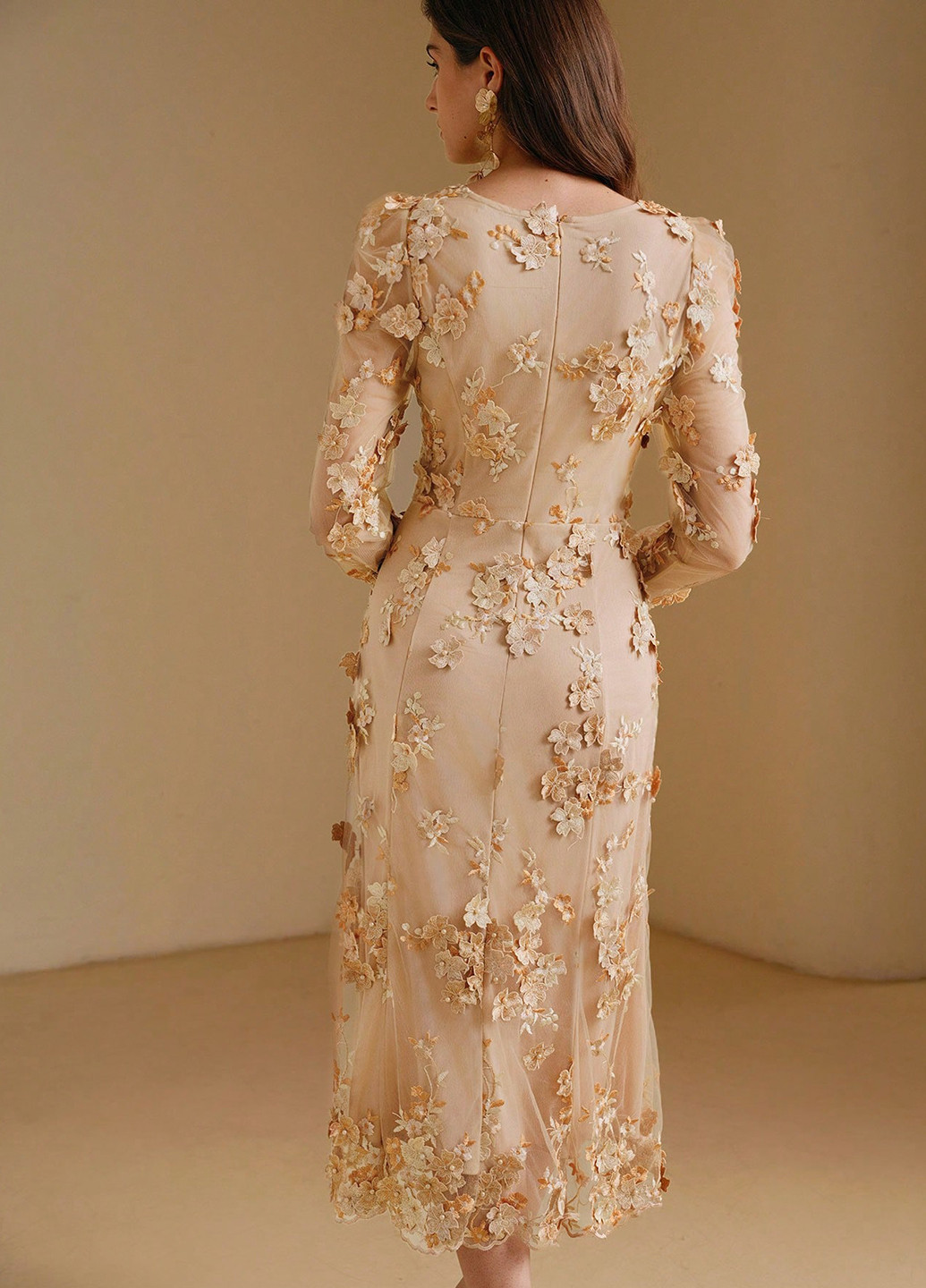 Бежевое праздничный, вечернее, кэжуал платье а-силуэт SHEIN с цветочным принтом