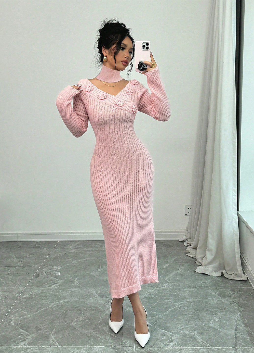 Світло-рожева кежуал сукня силуетна SHEIN однотонна