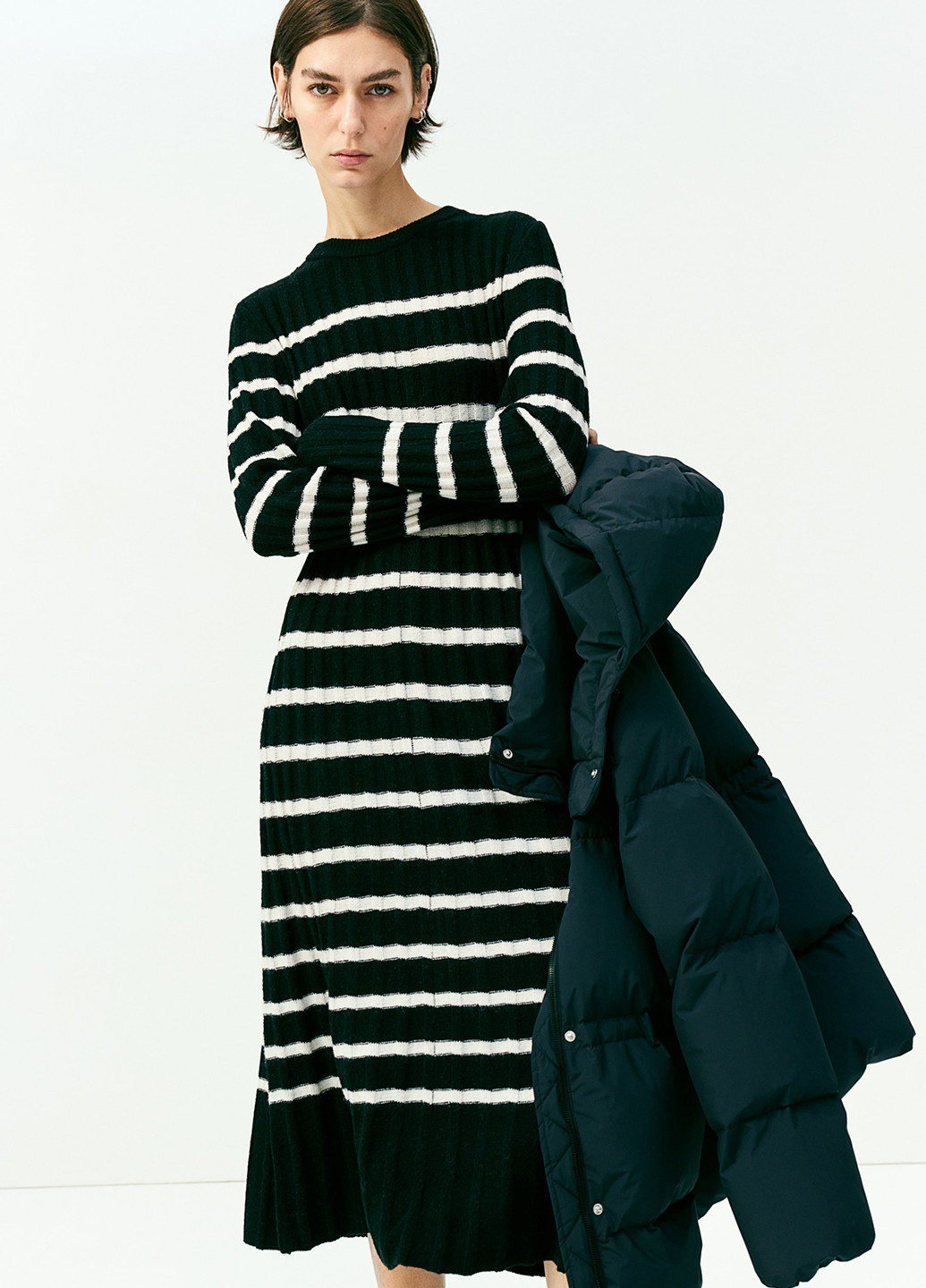 Чорно-білий кежуал сукня сукня светр, кльош, плісована H&M в смужку