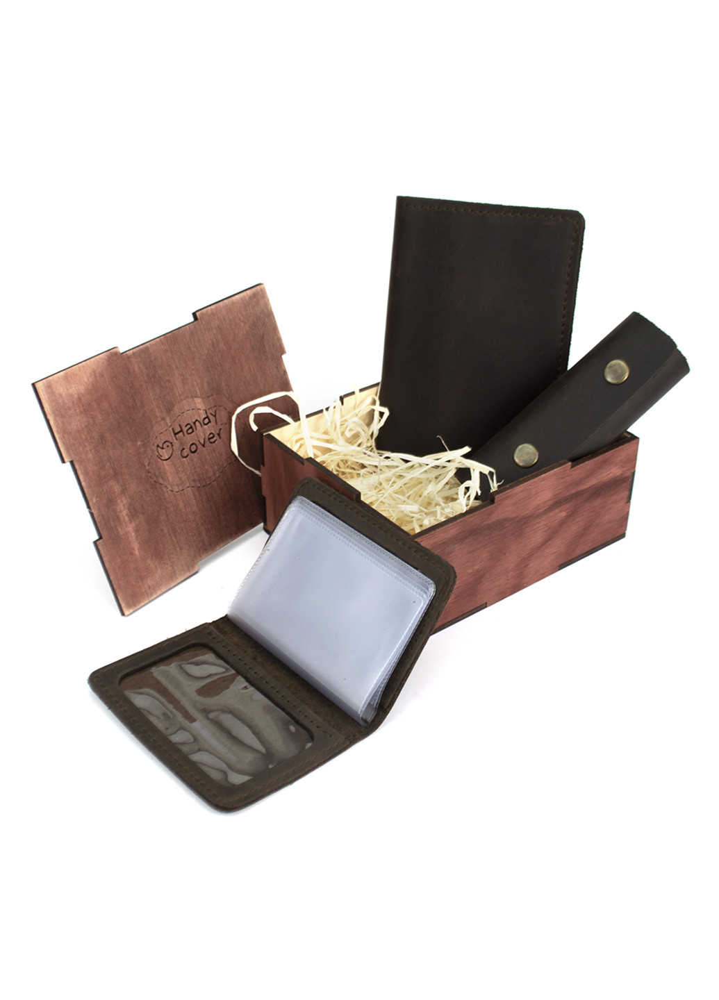 Мужской подарочный набор в коробке №46 коричневый (ключница, обложка на документы и паспорт) HandyCover (227723576)