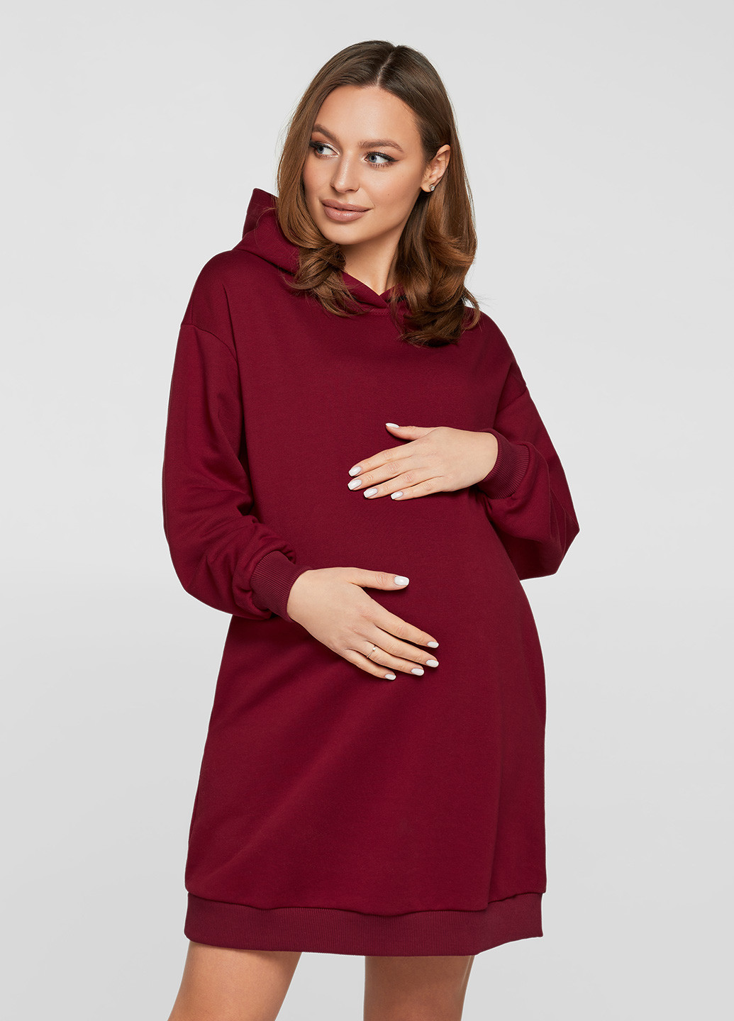 Бордова кежуал плаття для вагітних сукня-худі Lullababe однотонна
