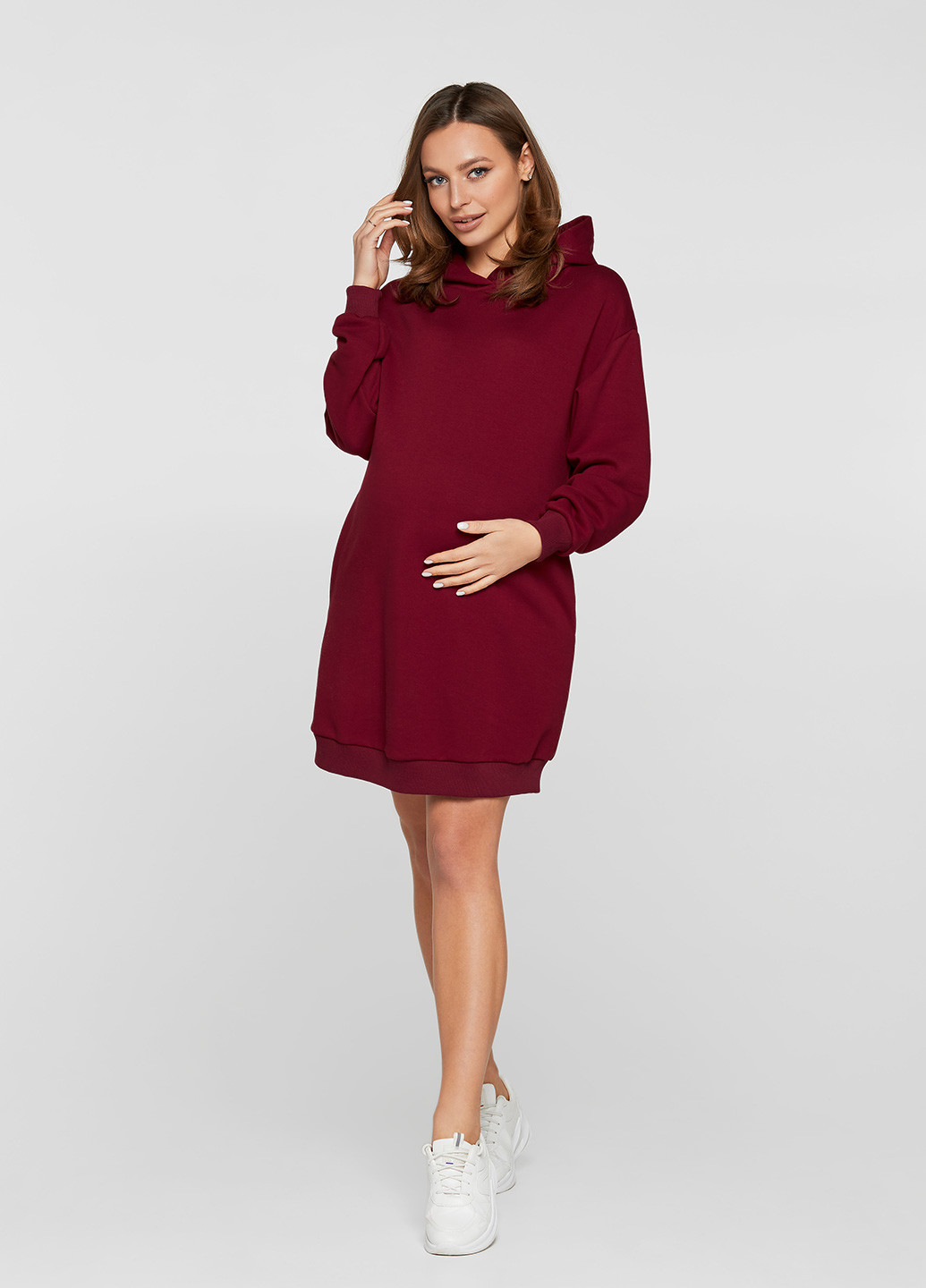Бордовое кэжуал платье для беременных платье-худи Lullababe однотонное