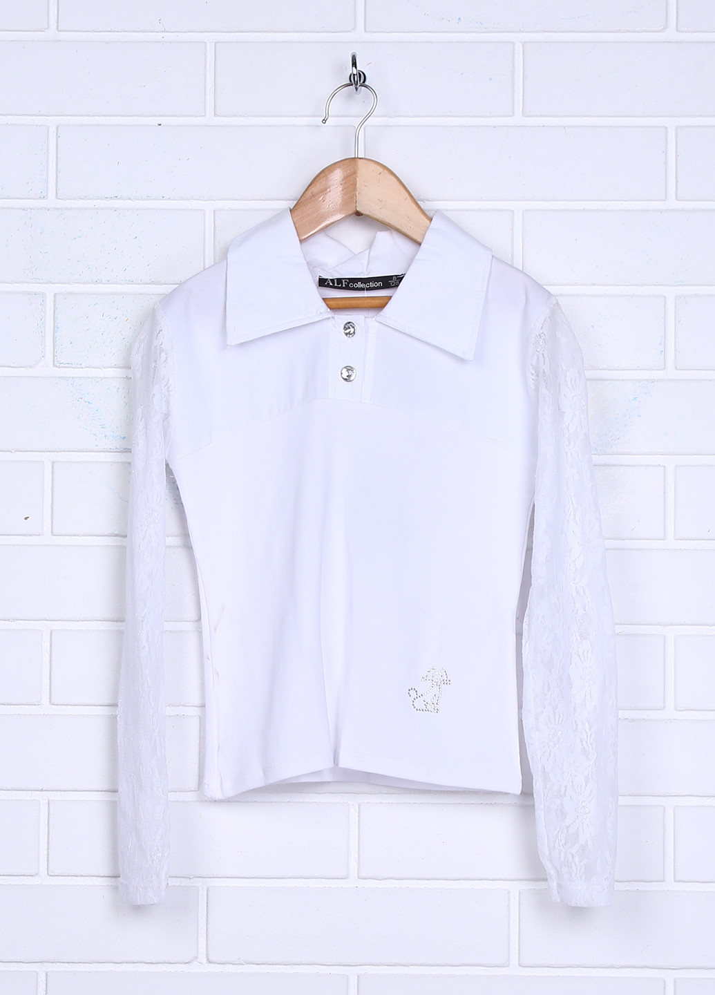 Белая однотонная блузка с длинным рукавом ALF демисезонная