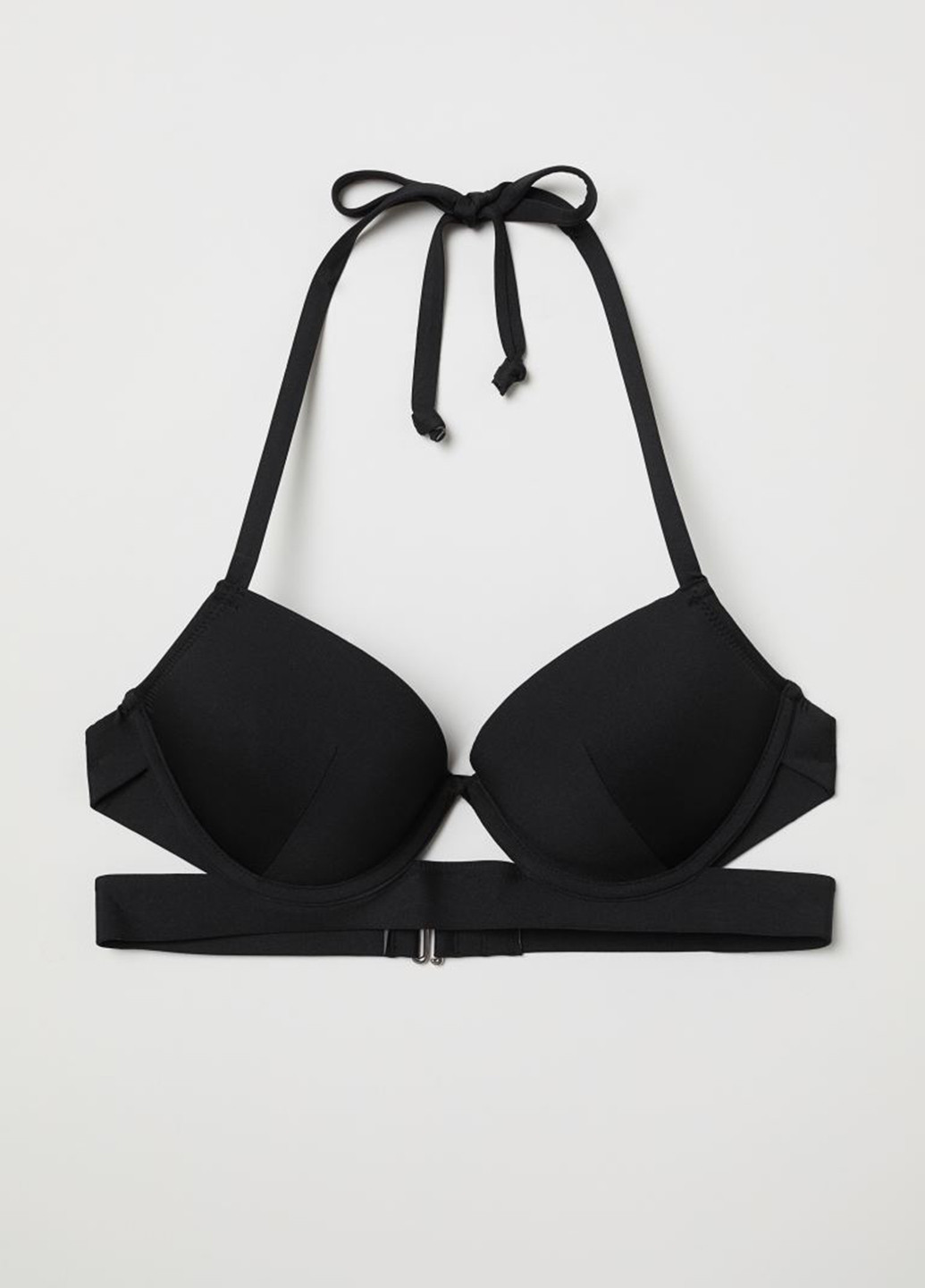 Купальный лиф H&M бикини однотонный чёрный пляжный трикотаж, полиамид