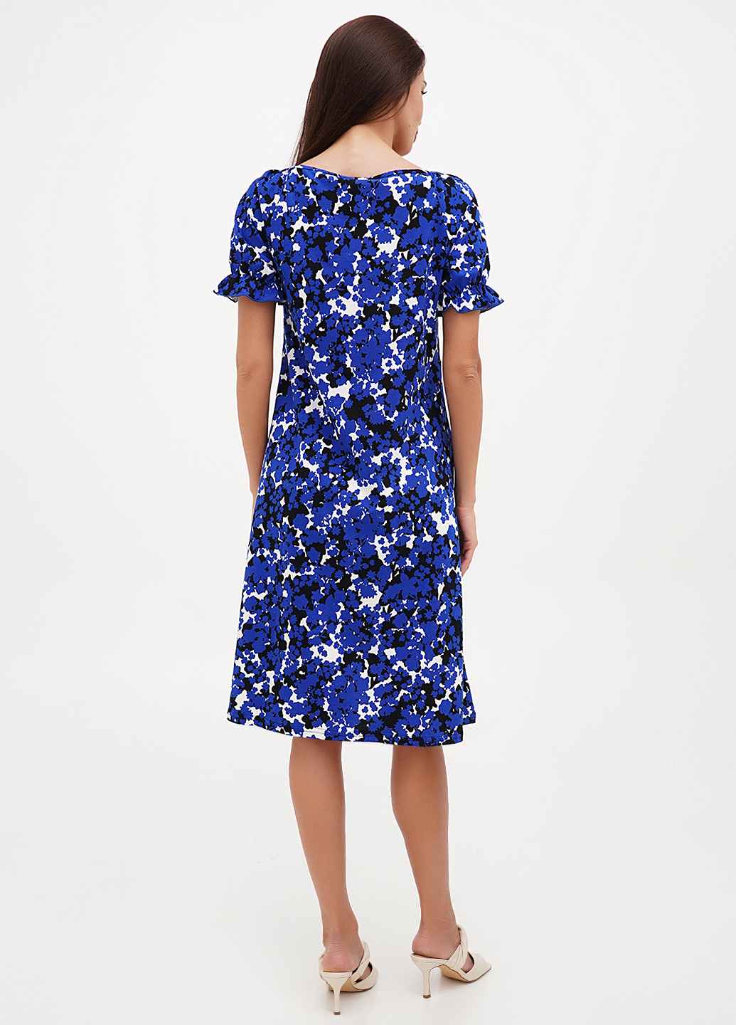 Синее кэжуал платье клеш Трикомир с цветочным принтом