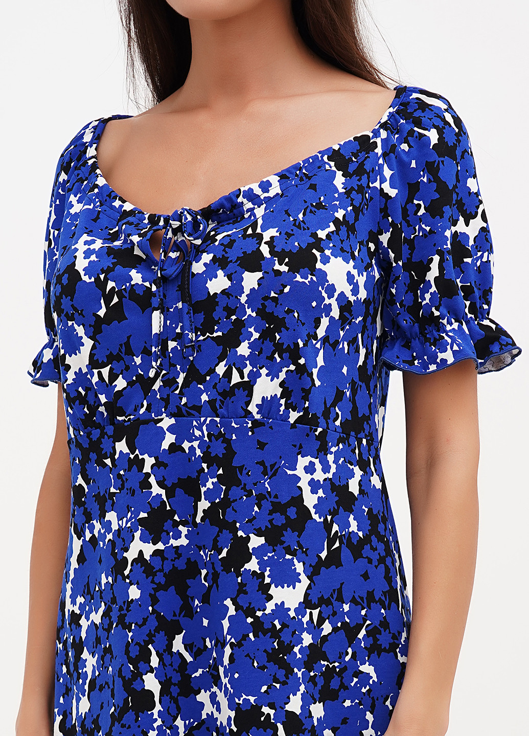 Синее кэжуал платье клеш Трикомир с цветочным принтом