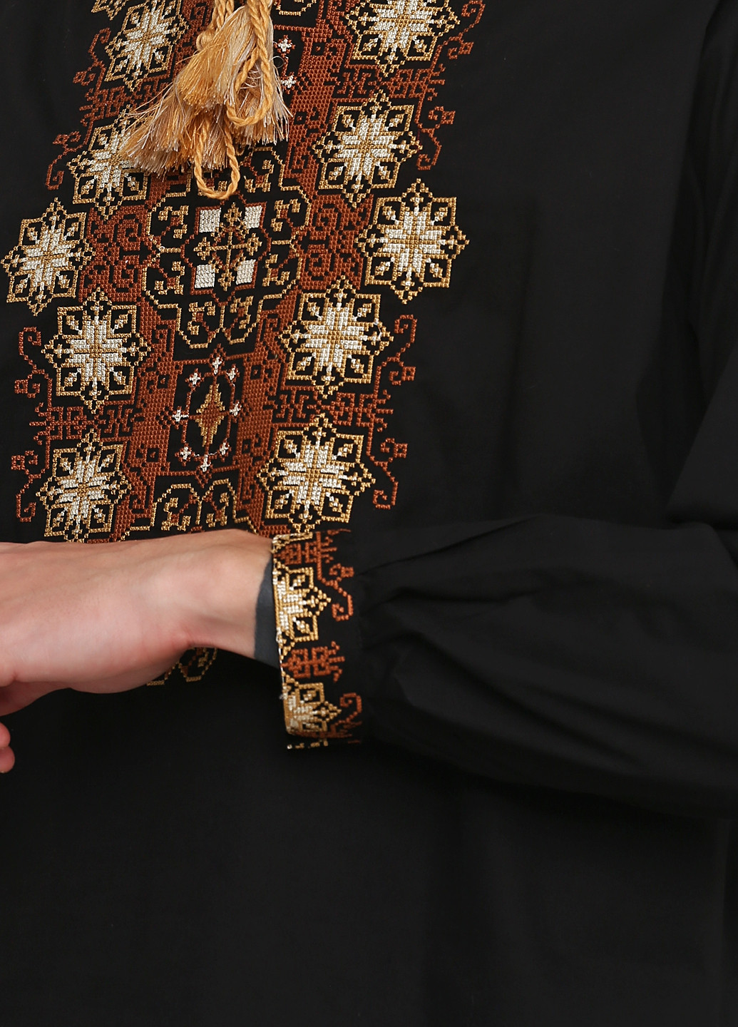 Вышиванка Lugin с длинным рукавом орнамент чёрная кэжуал