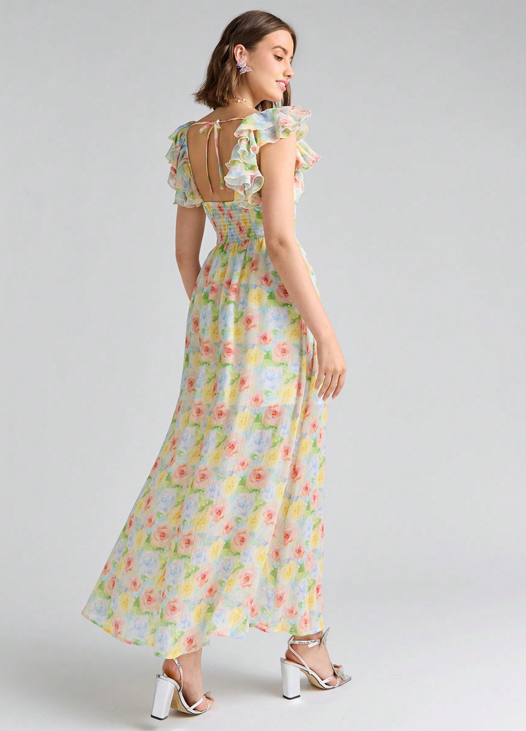 Комбинированное кэжуал платье в стиле ампир, с открытой спиной SHEIN с цветочным принтом