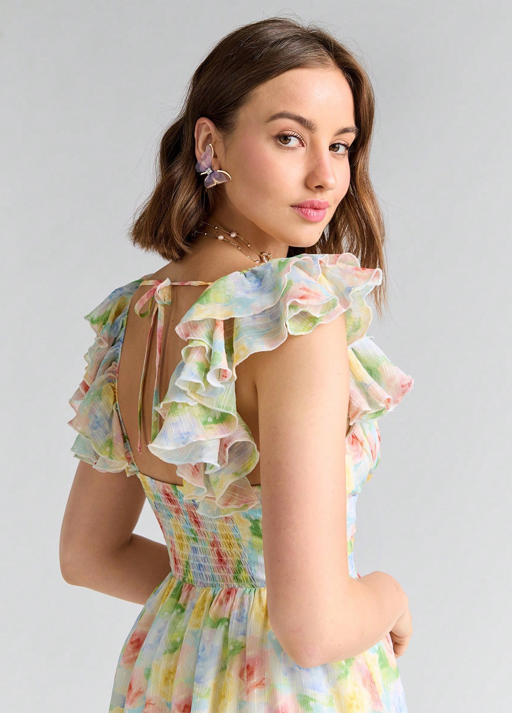 Комбинированное кэжуал платье в стиле ампир, с открытой спиной SHEIN с цветочным принтом