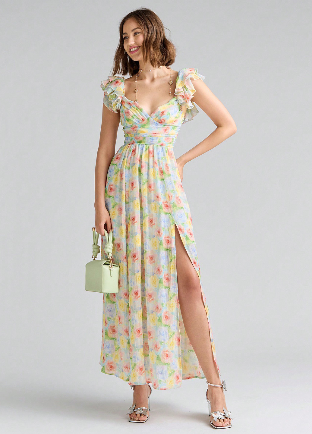 Комбинированное кэжуал платье в стиле ампир, с открытой спиной SHEIN с цветочным принтом