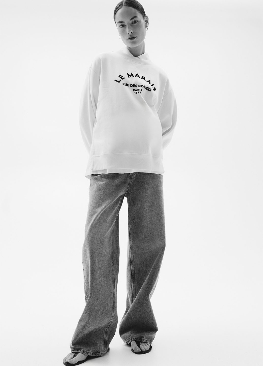 Кремовий світшот для вагітних H&M напис без декору (362050205)