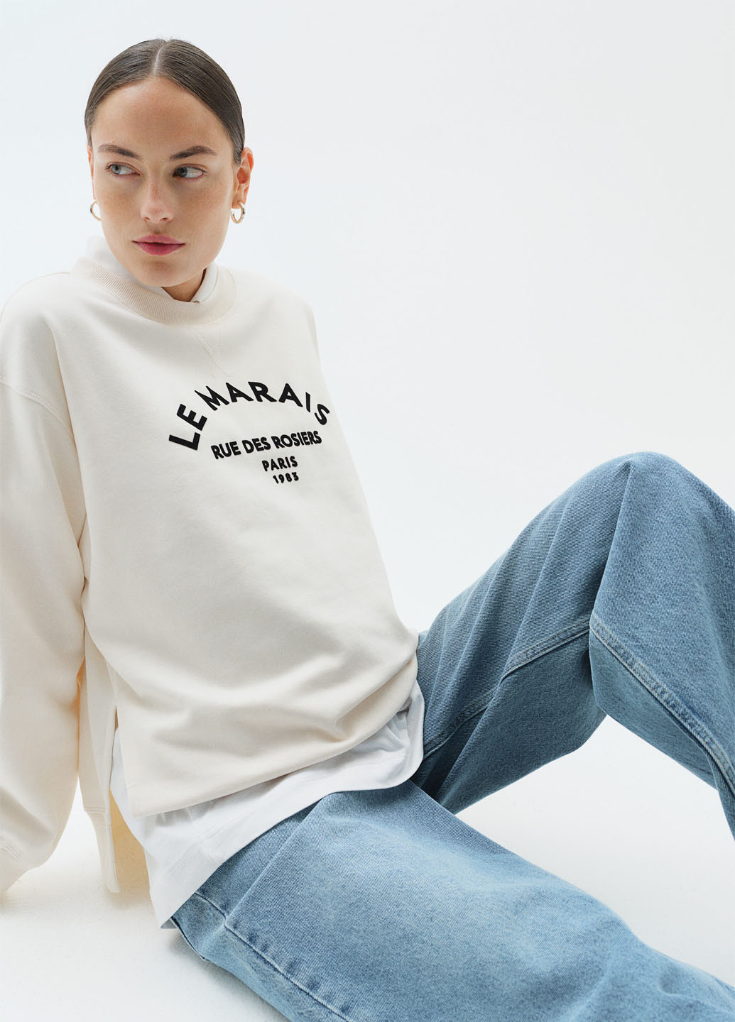 Кремовий світшот для вагітних H&M напис без декору (362050205)