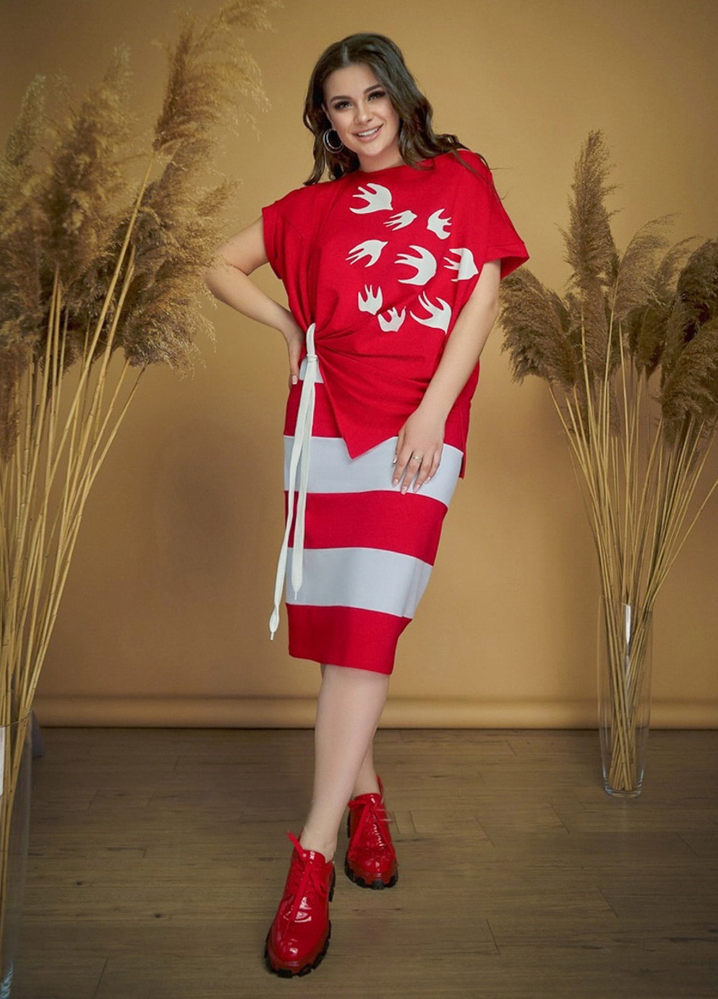 Красный летний комплект (блуза, юбка) LibeAmore