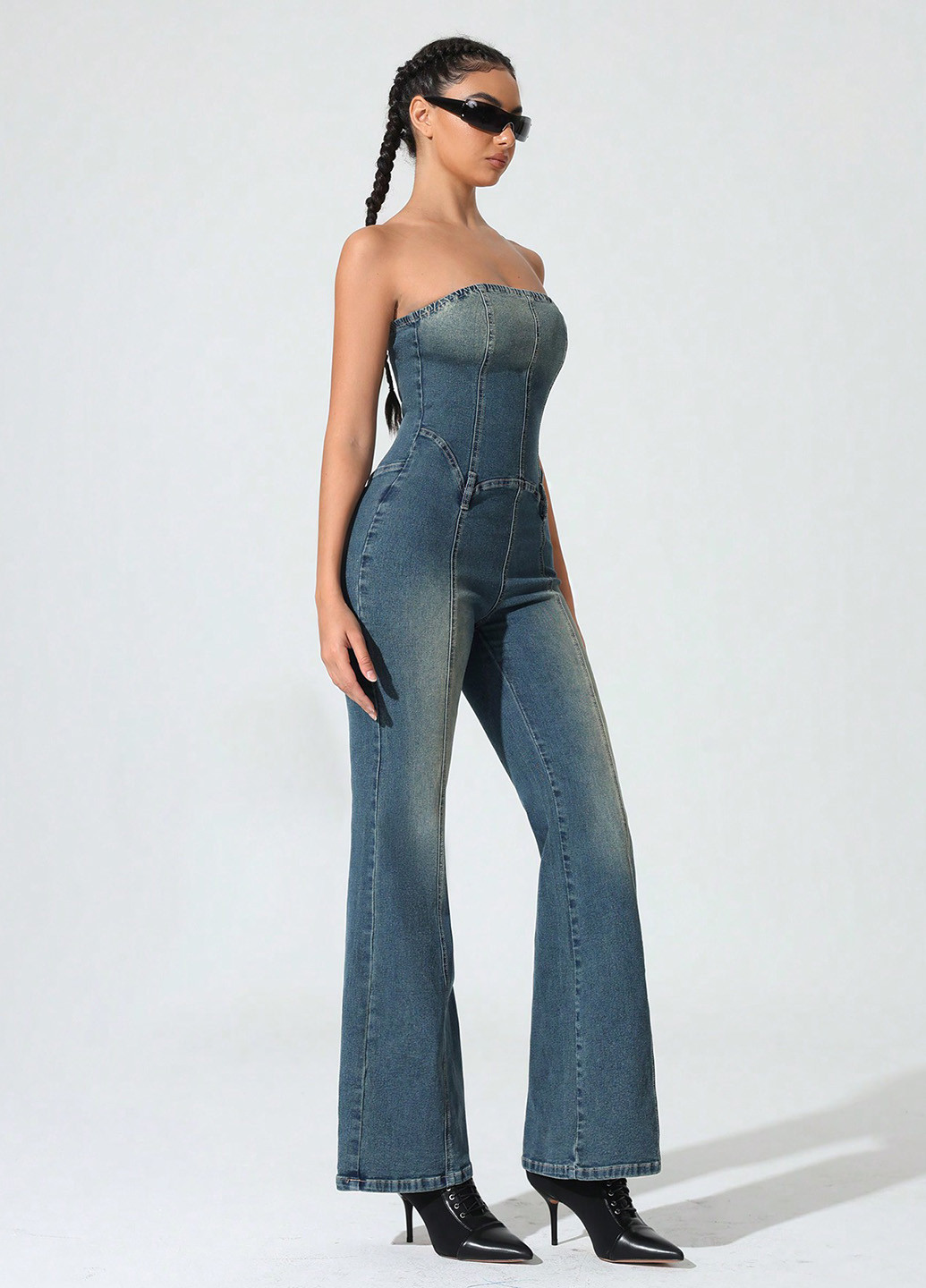 Комбинезон SHEIN комбинезон-брюки варенка синий денил хлопок, джинс