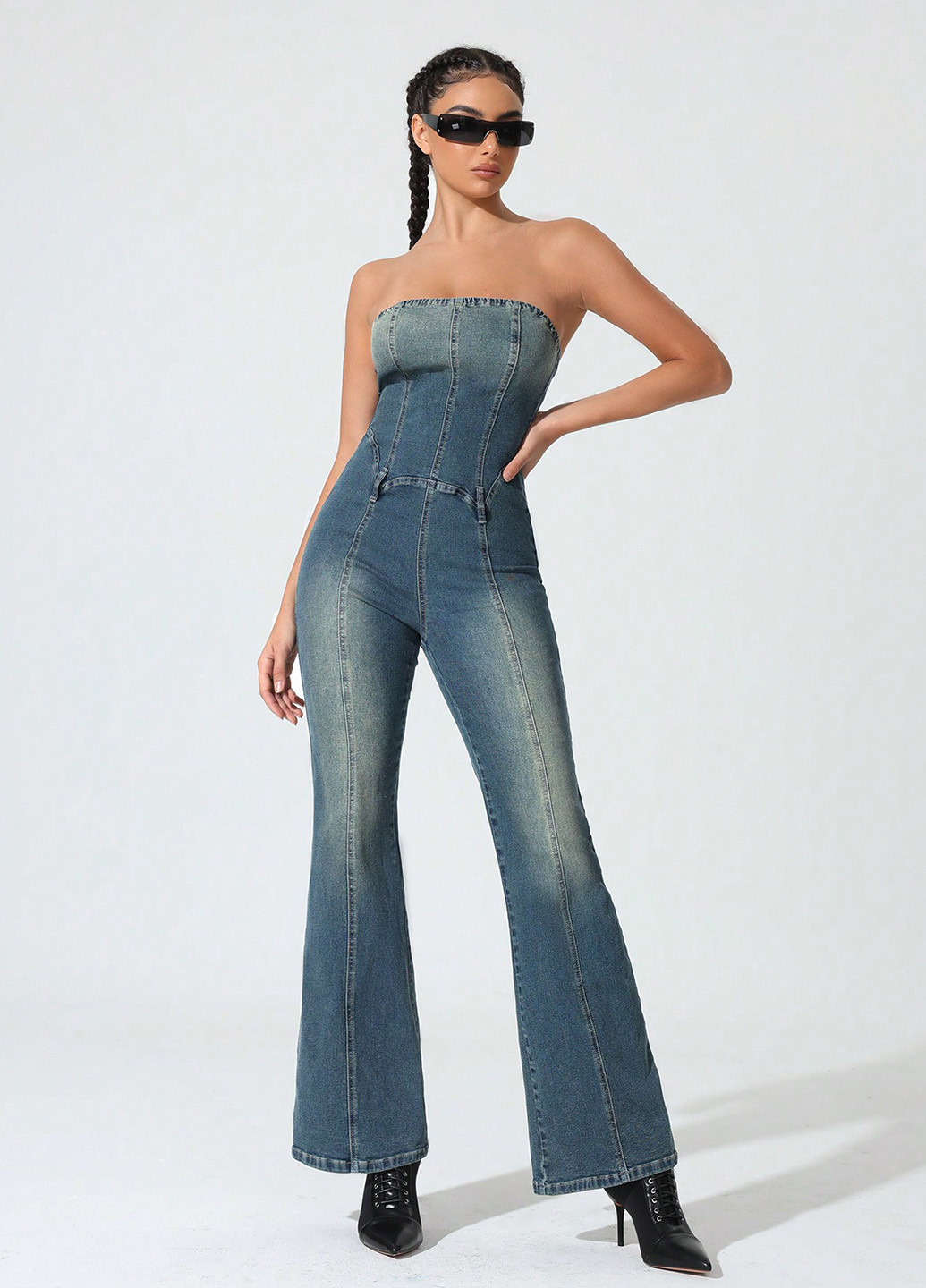 Комбинезон SHEIN комбинезон-брюки варенка синий денил хлопок, джинс