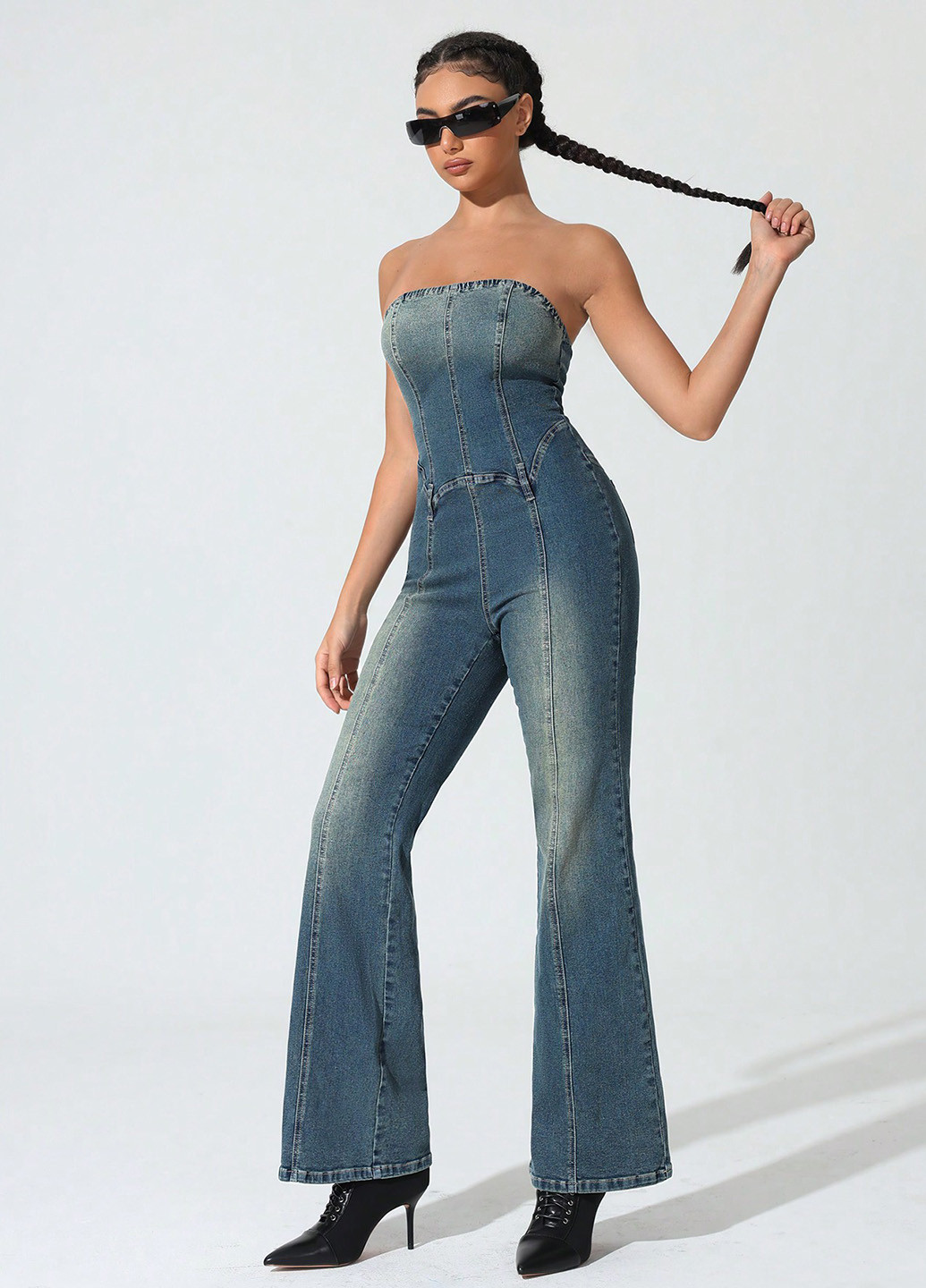 Комбинезон SHEIN комбинезон-брюки варенка синий денил хлопок, джинс