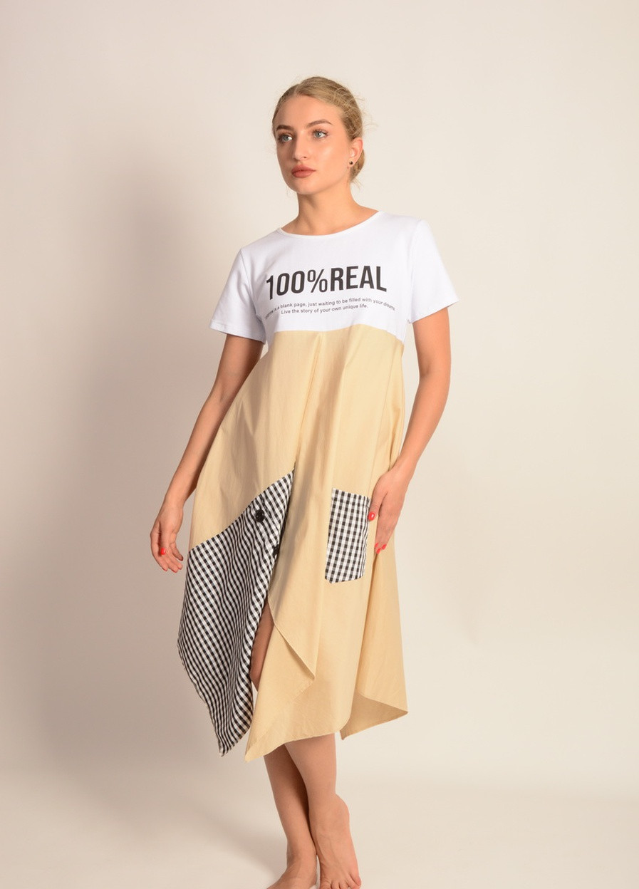 Комбинированное кэжуал платье оверсайз, клеш Timiami в клетку