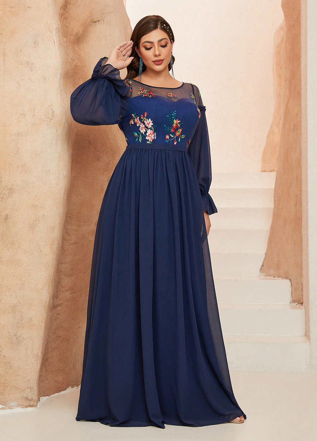 Синее вечернее платье SHEIN однотонное