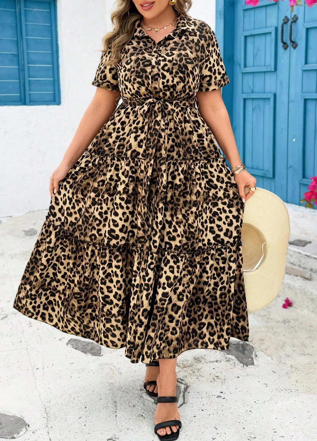 Комбінована кежуал сукня а-силует SHEIN леопардовий