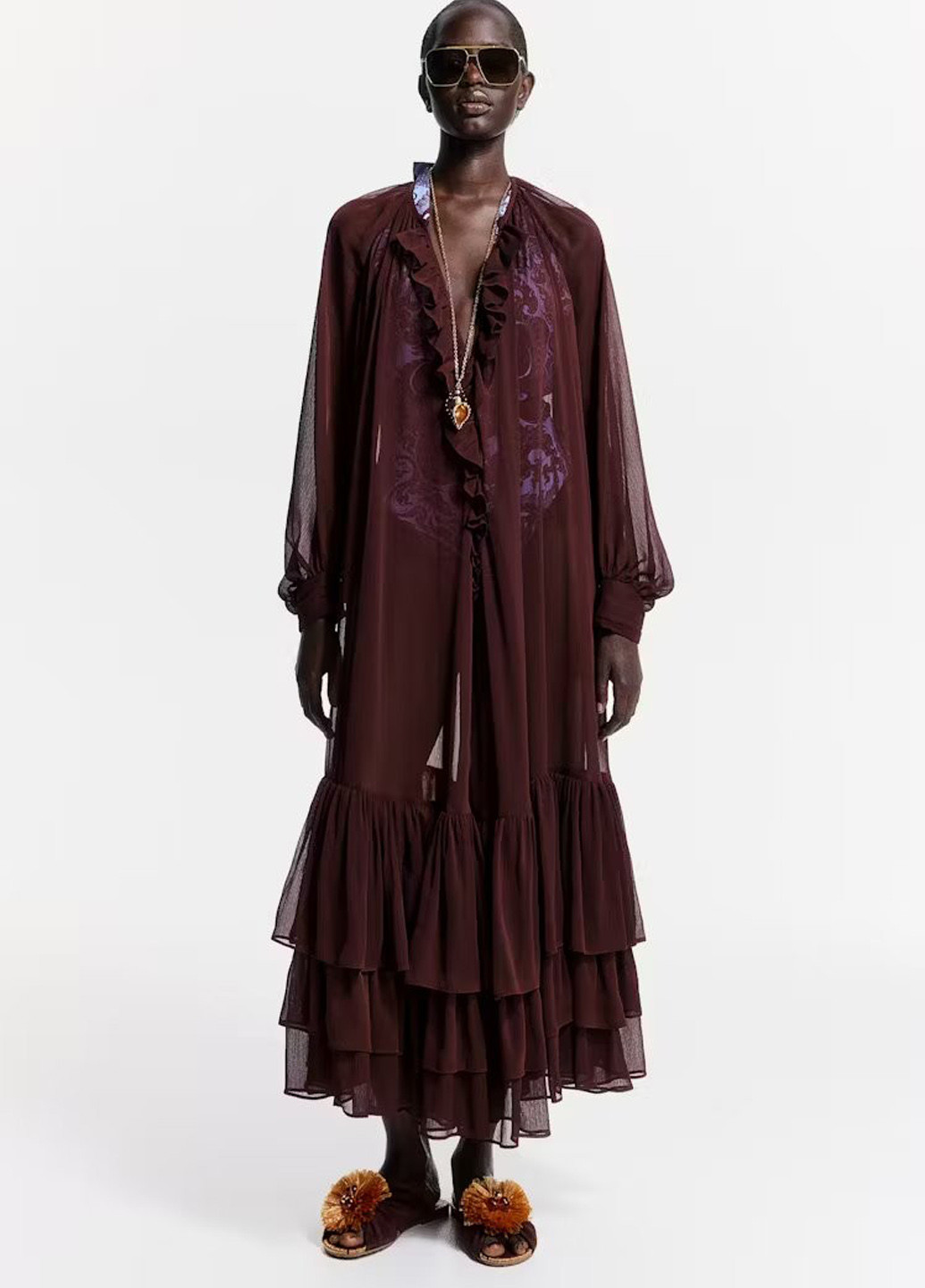 Темно-бордовое пляжное платье а-силуэт H&M однотонное