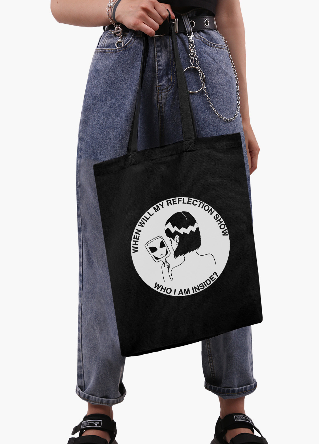 Еко сумка шоппер чорна Дівчина інопланетянин (Why I am inside?) (9227-2847-BK-1) Еко сумка шоппер чорна 41*35 см MobiPrint (221682931)