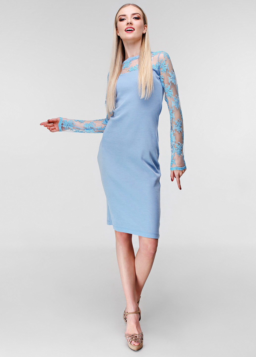 Голубое коктейльное платье Zephyros с цветочным принтом