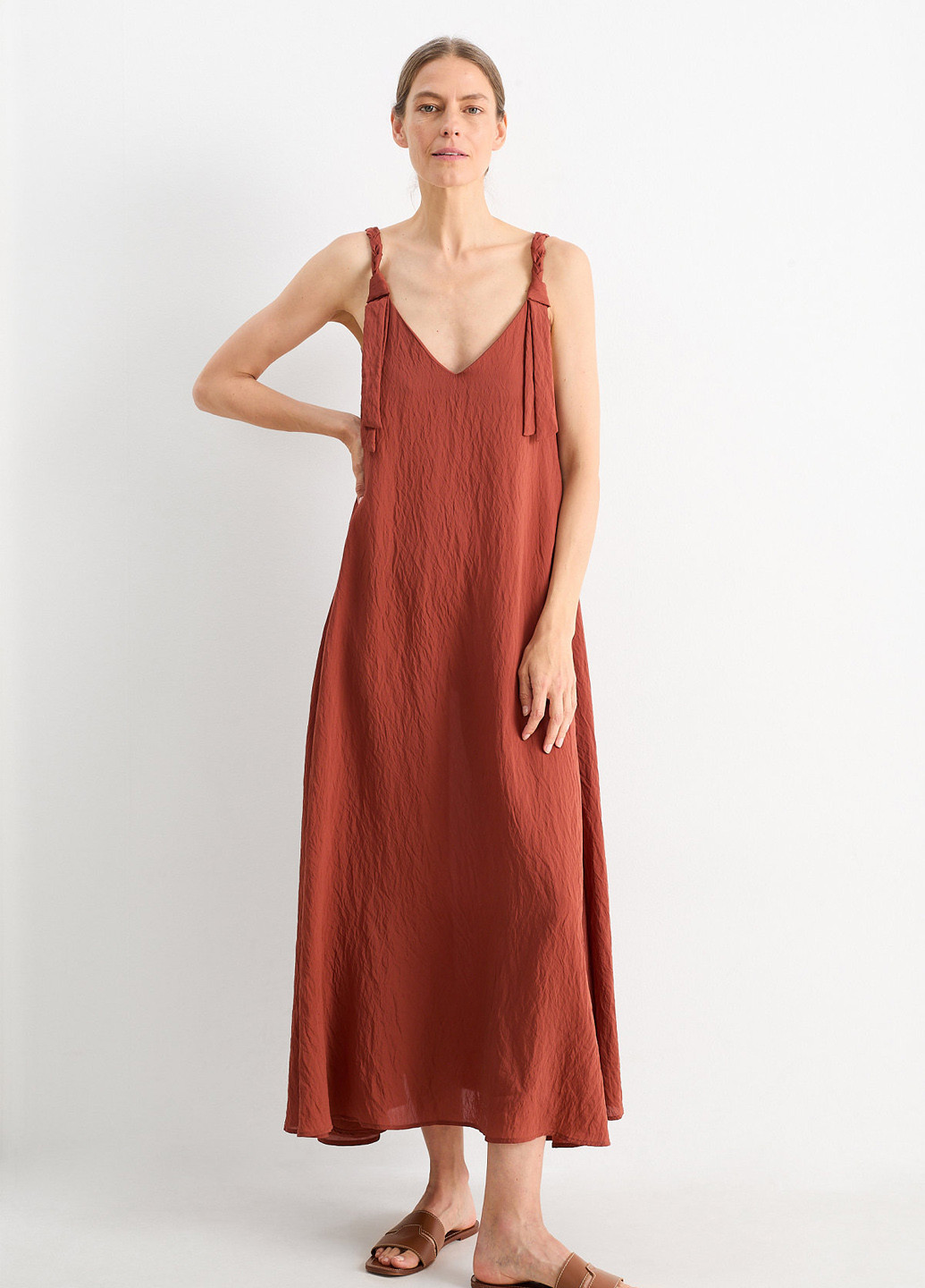 Коричневое кэжуал платье а-силуэт C&A однотонное