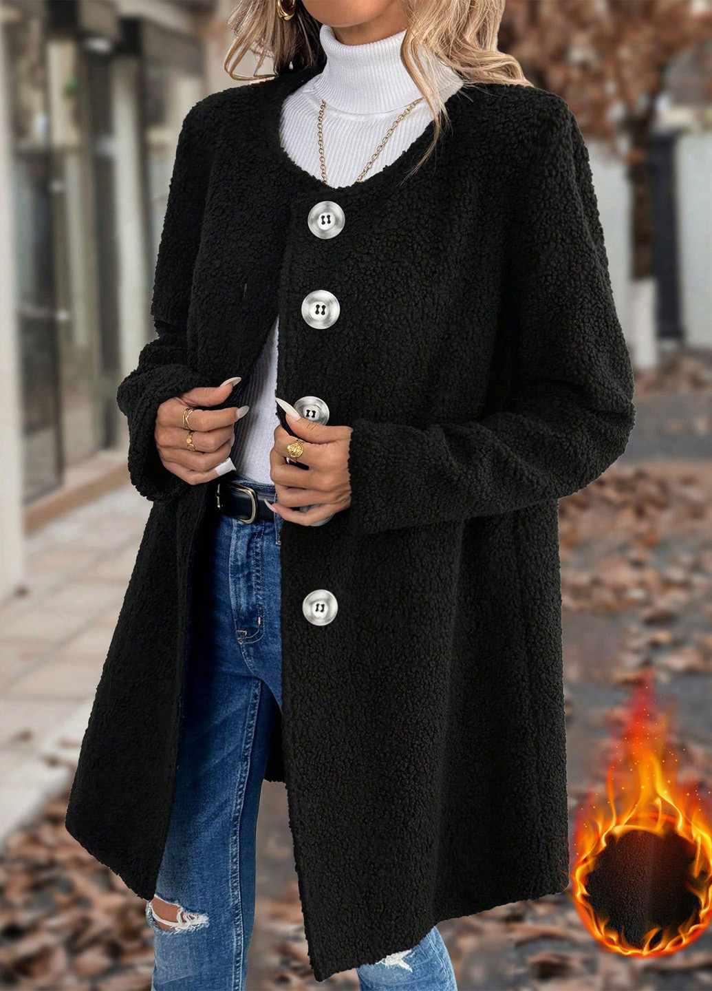 Чорне зимнє Пальто однобортне SHEIN