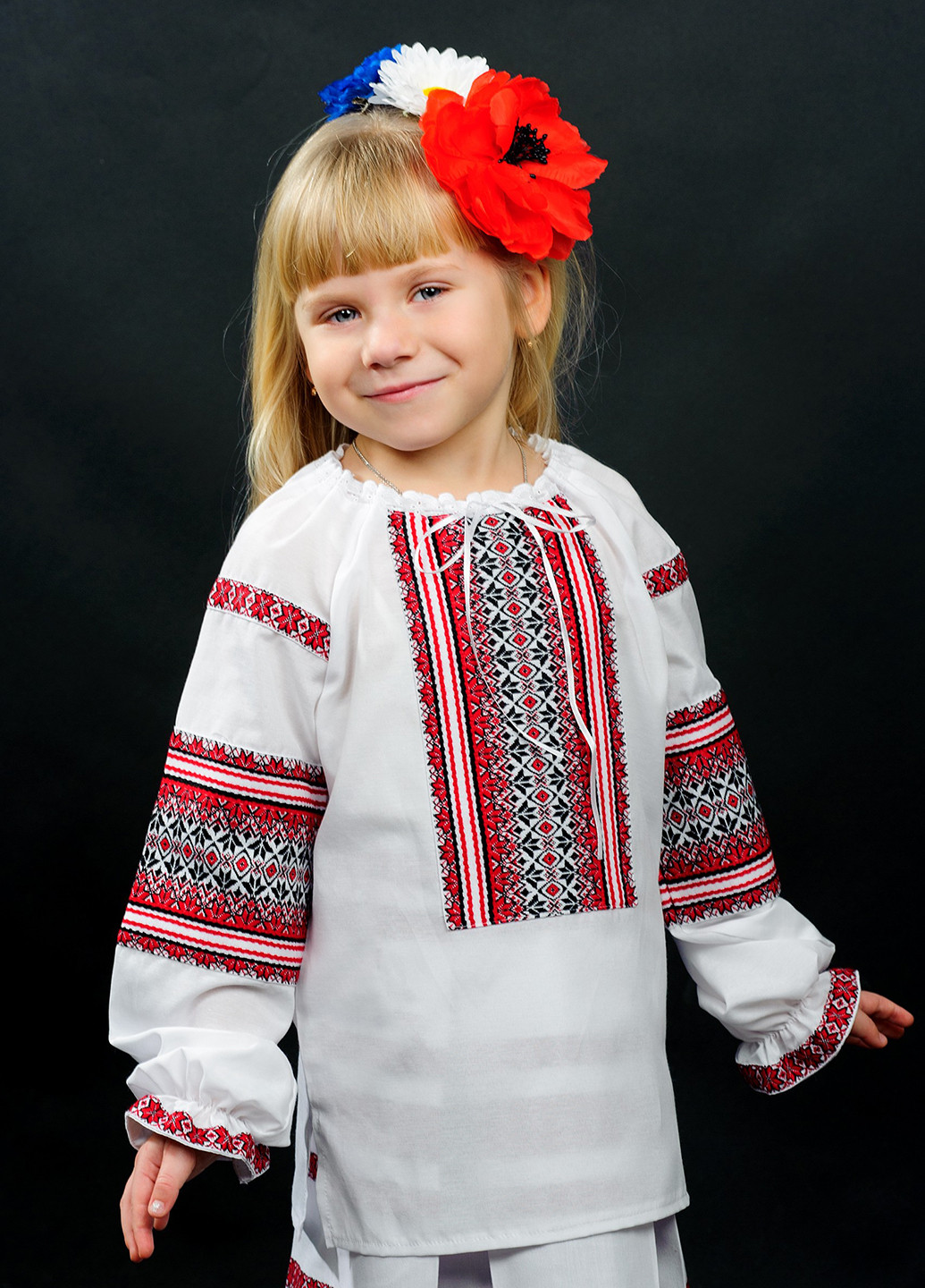 Белая с орнаментом блузка с длинным рукавом Vyshyvanka демисезонная