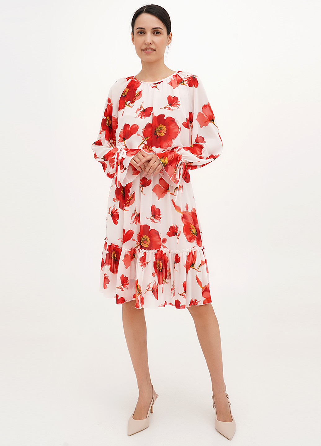 Білий кежуал сукня кльош My Caramele троянди