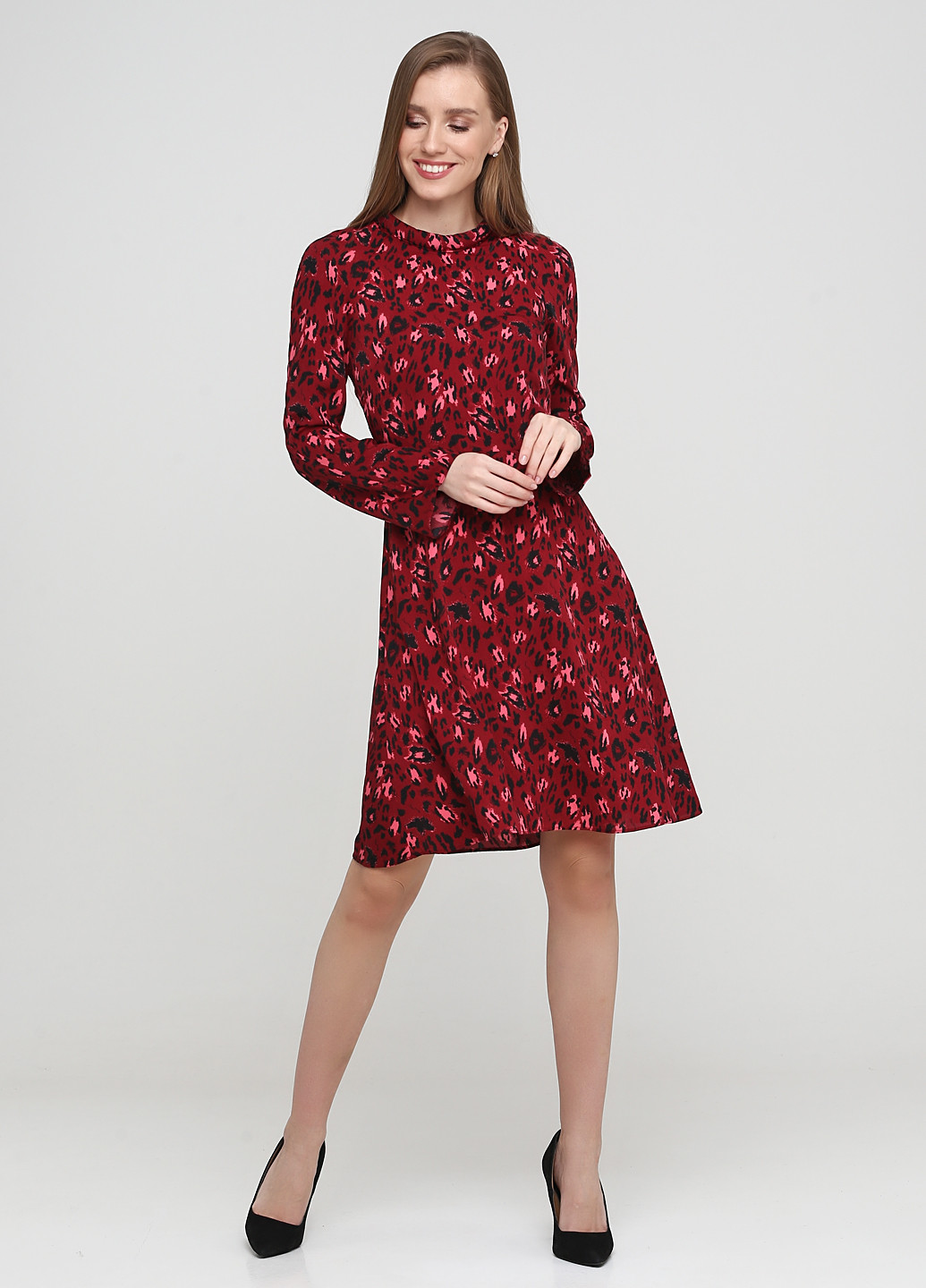 Бордовое кэжуал платье клеш H&M леопардовый