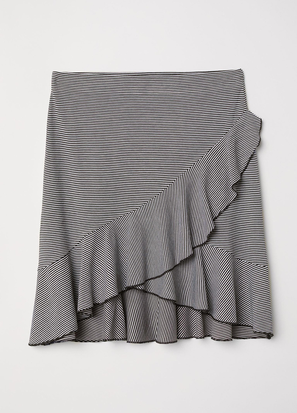 Черно-белая кэжуал в полоску юбка H&M на запах