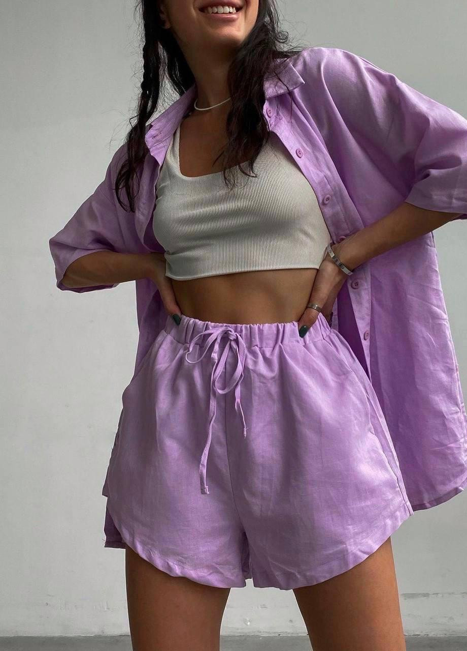 Женский костюм с шортами из штапеля лавандового цвета р.44/46 358949 New Trend тёмно-фиолетовый