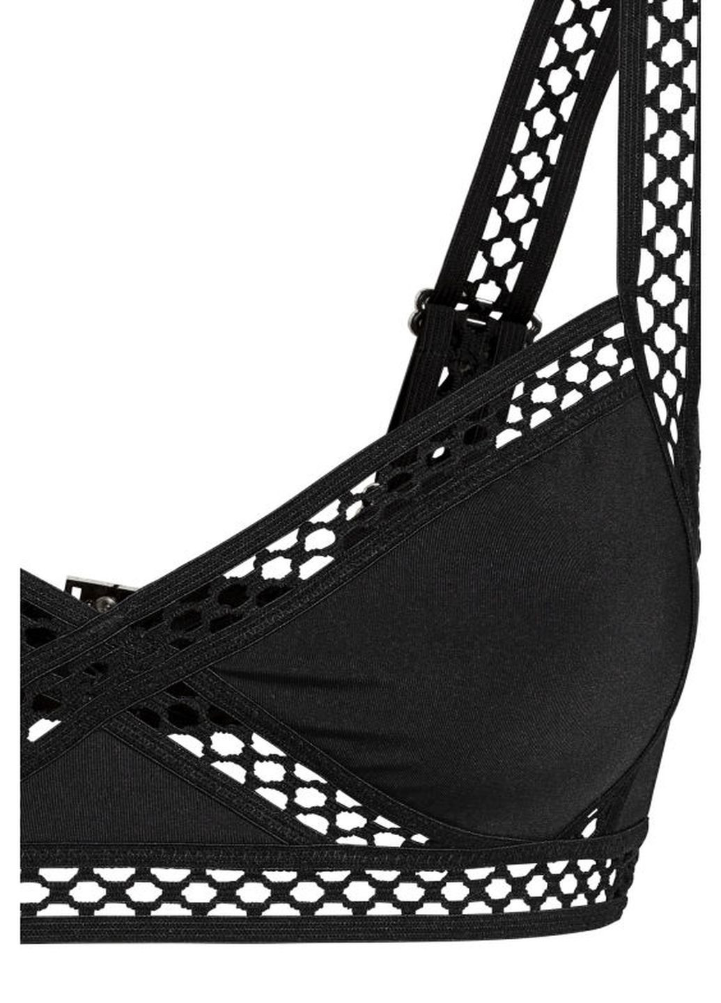 Купальный лиф H&M бикини геометрический чёрный пляжный полиамид