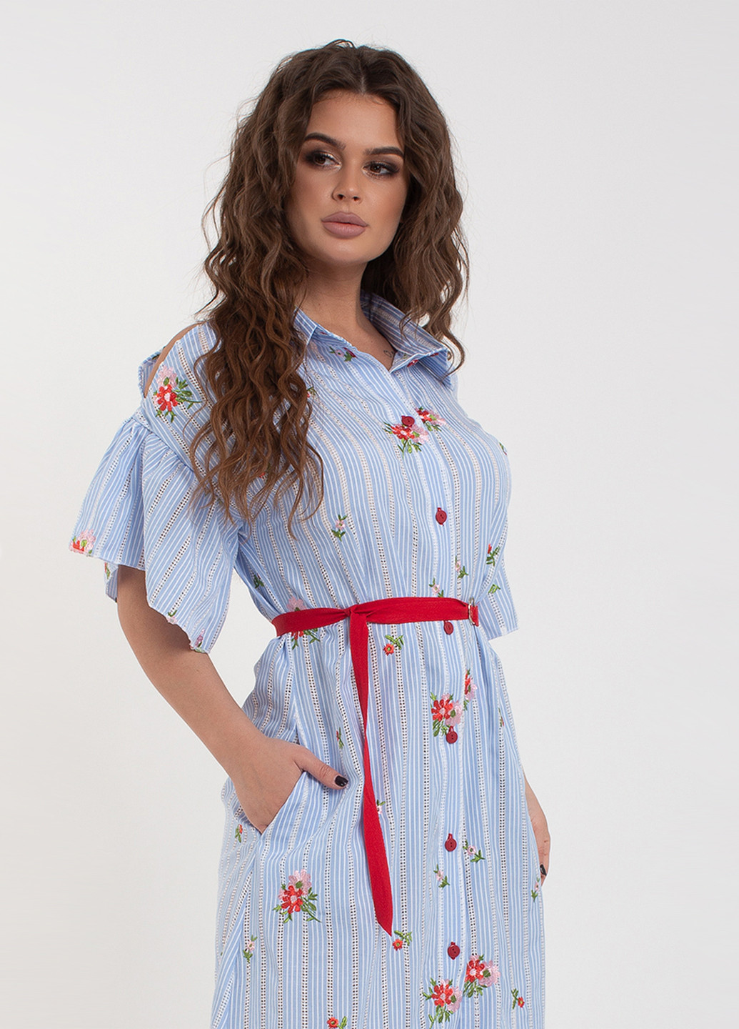 Голубое кэжуал платье рубашка Modna Anka с цветочным принтом
