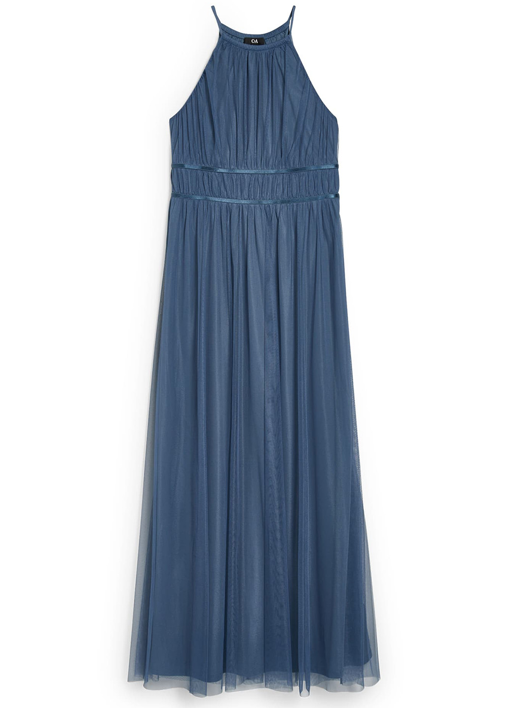 Синее коктейльное платье в греческом стиле, с открытыми плечами C&A однотонное