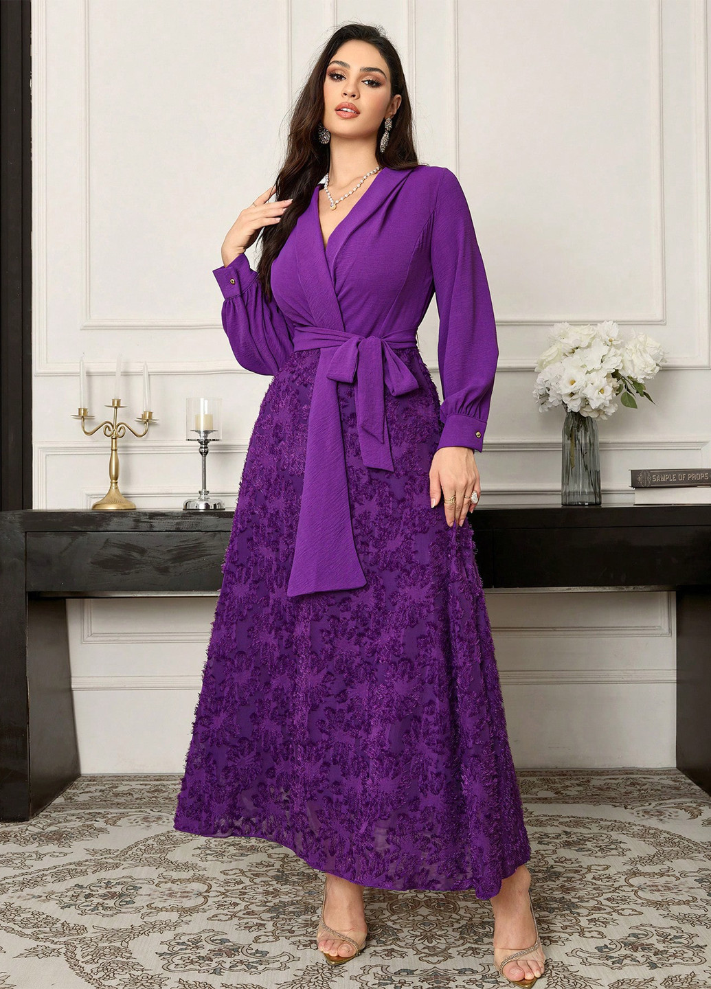 Фиолетовое праздничный, вечернее платье клеш SHEIN однотонное