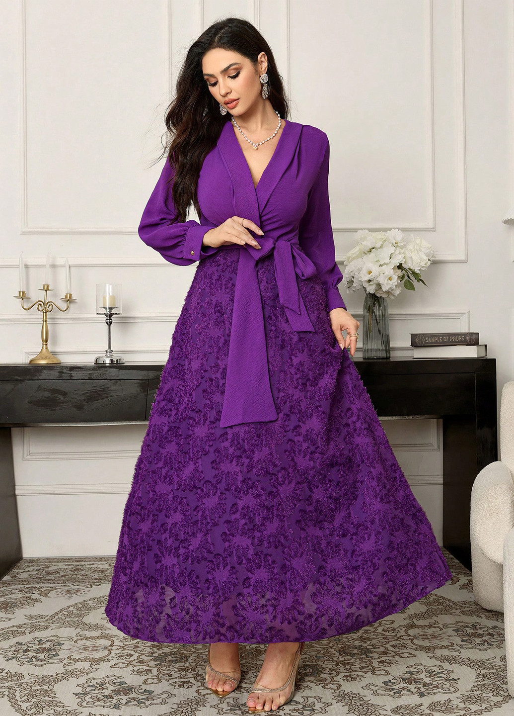 Фиолетовое праздничный, вечернее платье клеш SHEIN однотонное