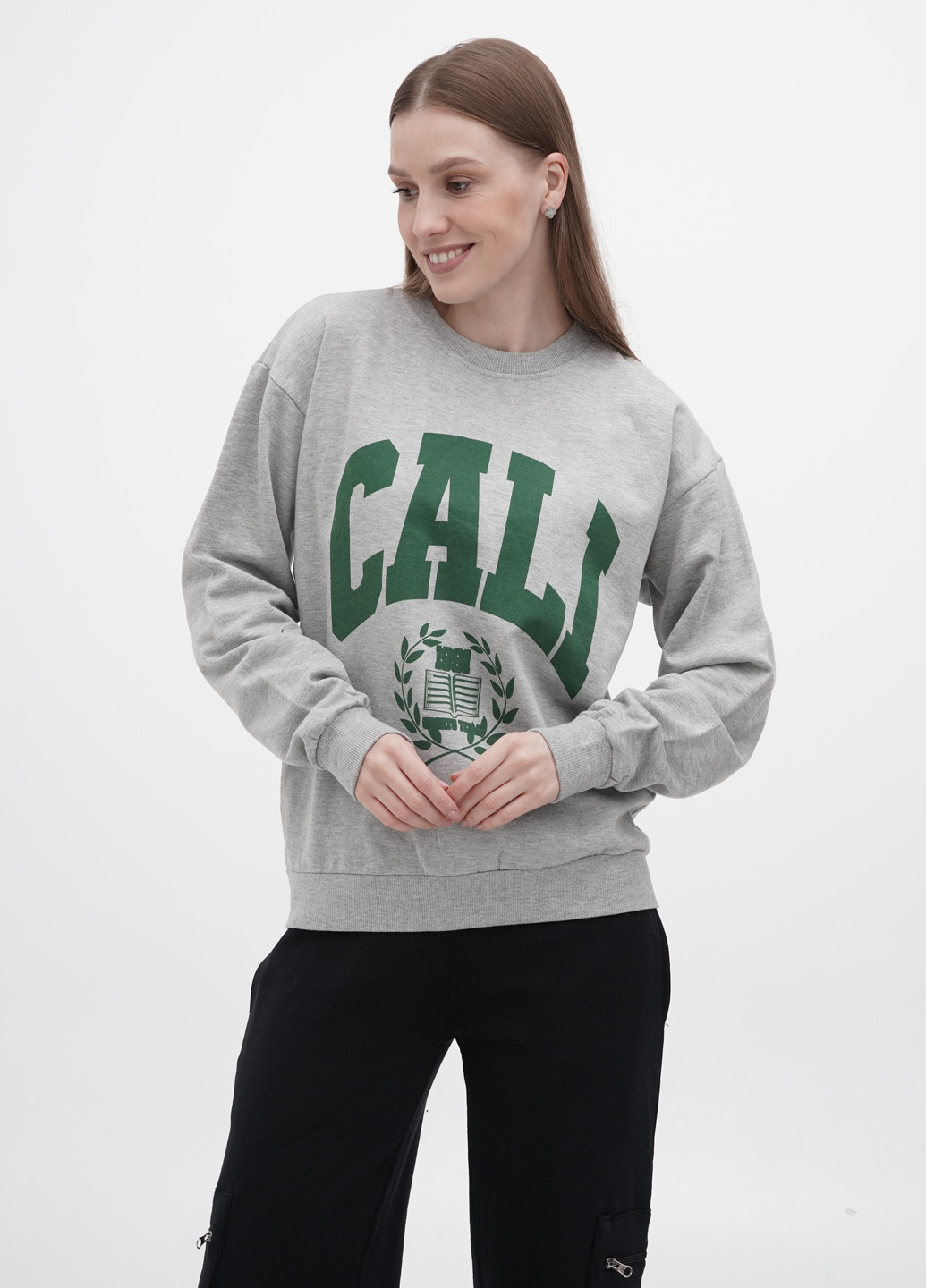 Сірий світшот Boohoo малюнок без декору (289998059)