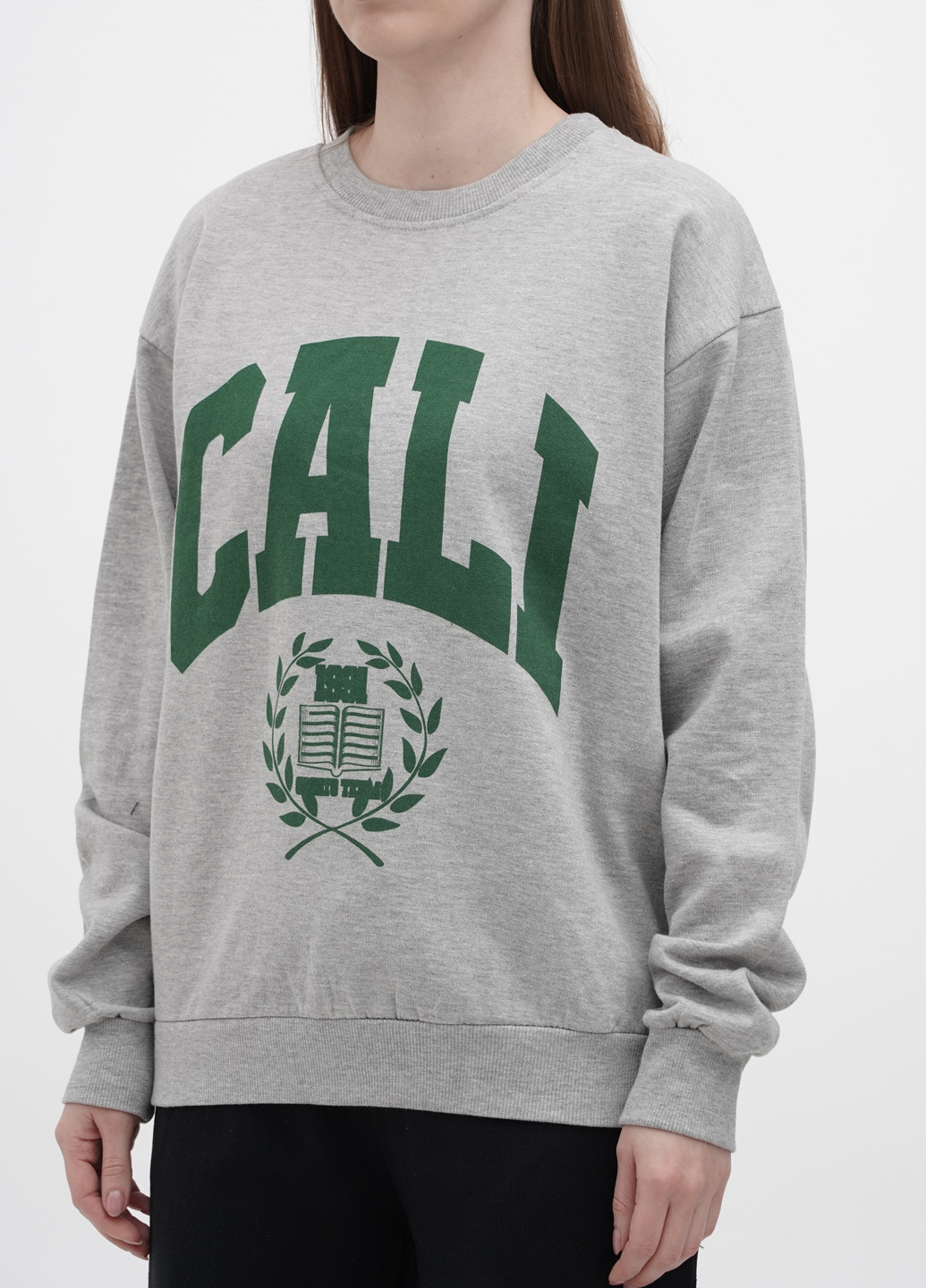 Сірий світшот Boohoo малюнок без декору (289998059)