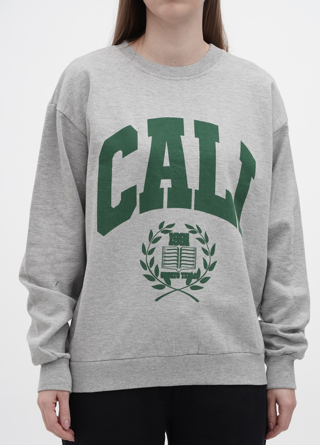 Сірий світшот Boohoo малюнок без декору (289998059)