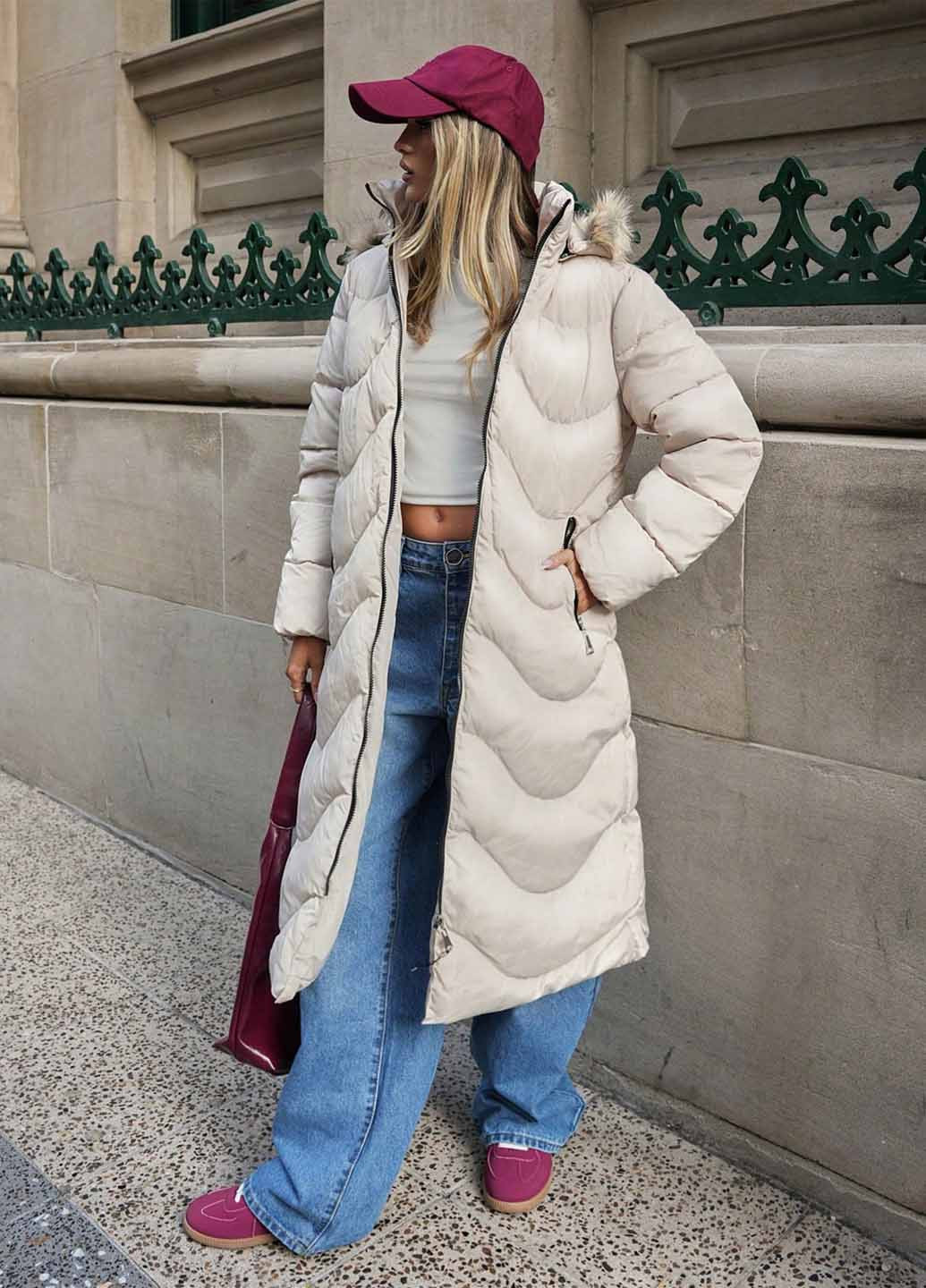 Світло-бежеве зимнє Пальто однобортне SHEIN