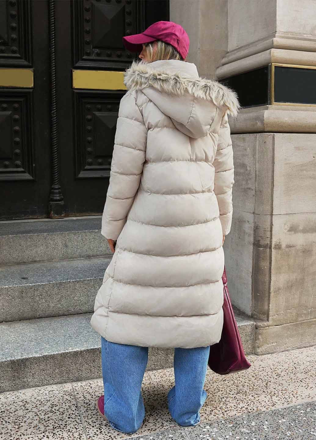 Світло-бежеве зимнє Пальто однобортне SHEIN