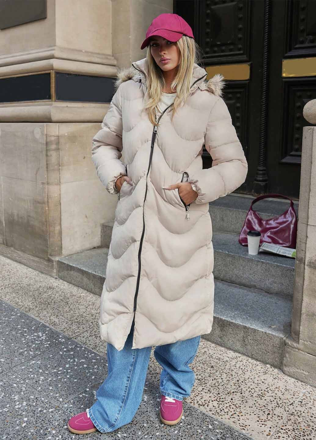 Світло-бежеве зимнє Пальто однобортне SHEIN